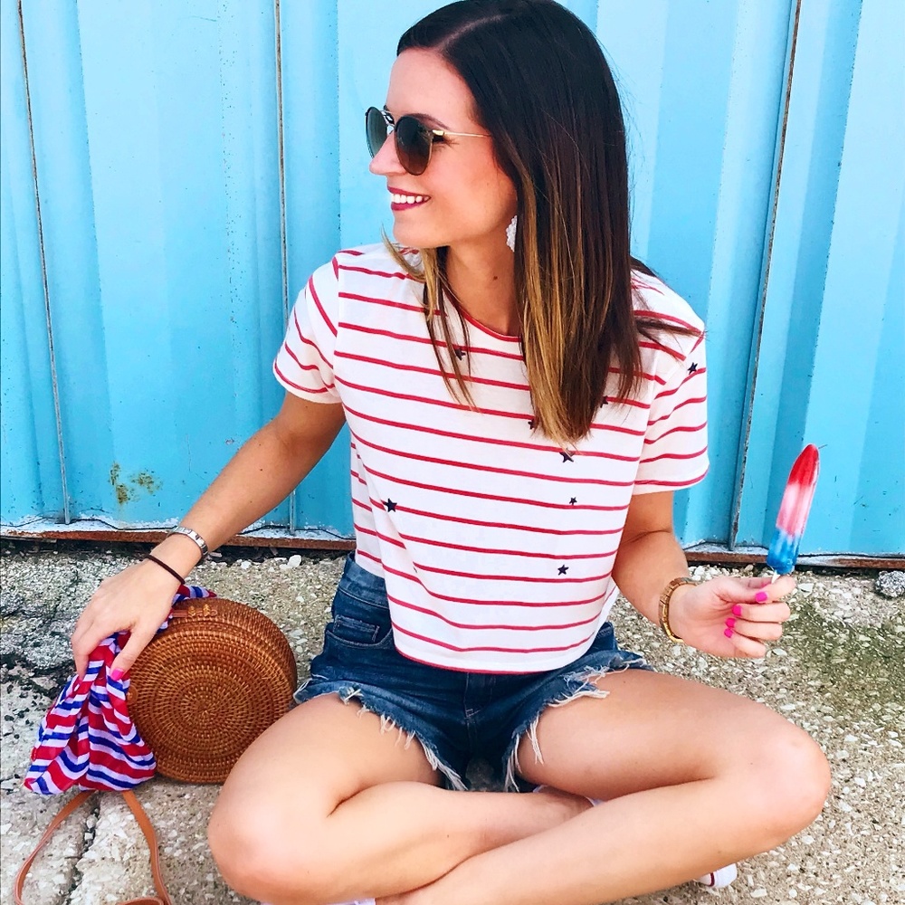 Red and White stripe tee with Stars